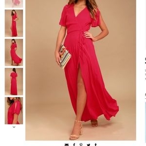 Lulu's MUCH OBLIGED RED WRAP MAXI DRESS